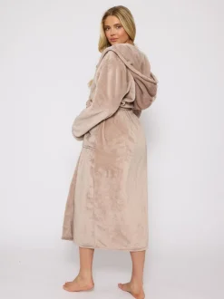 Taupe (Taupe) - Peignoir Loungeable longue luxueuse à capuche en polaire avec ruban de Noël