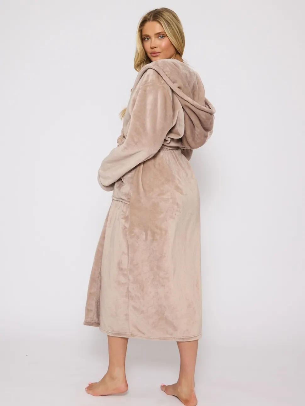 Taupe (Taupe) - Peignoir Loungeable longue luxueuse à capuche en polaire avec ruban de Noël