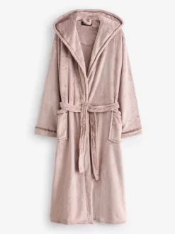 Taupe (Taupe) - Peignoir Loungeable longue luxueuse à capuche en polaire avec ruban de Noël