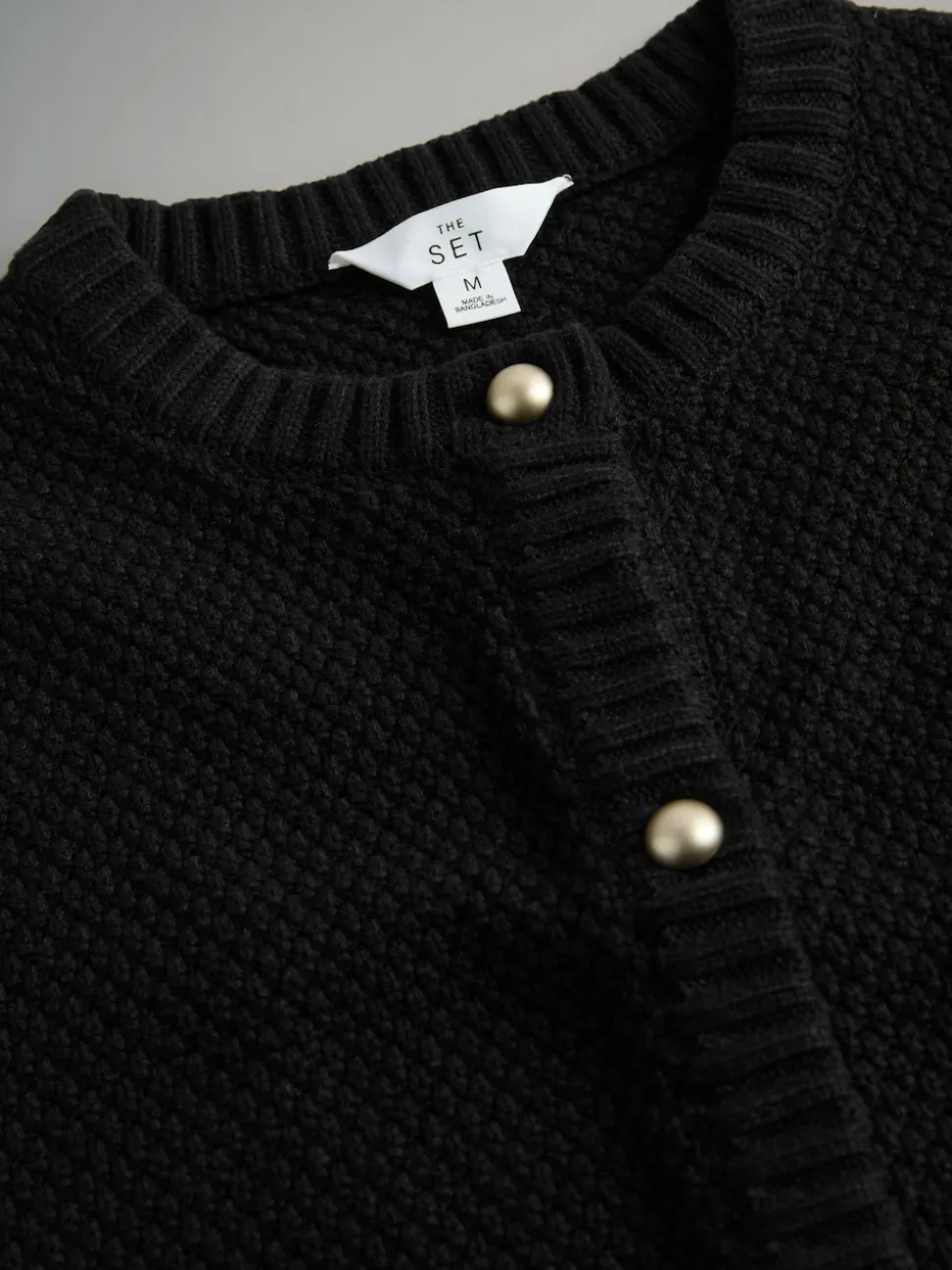The Set lot de 2 Cardigans Or en maille à boutons et Manches courtes