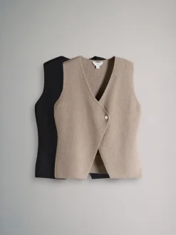 The Set lot de 2 gilets côtelés en maille dorées à boutons