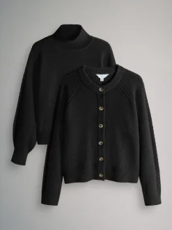 The Set lot de 2 Pulls / Cardigans à Col montant