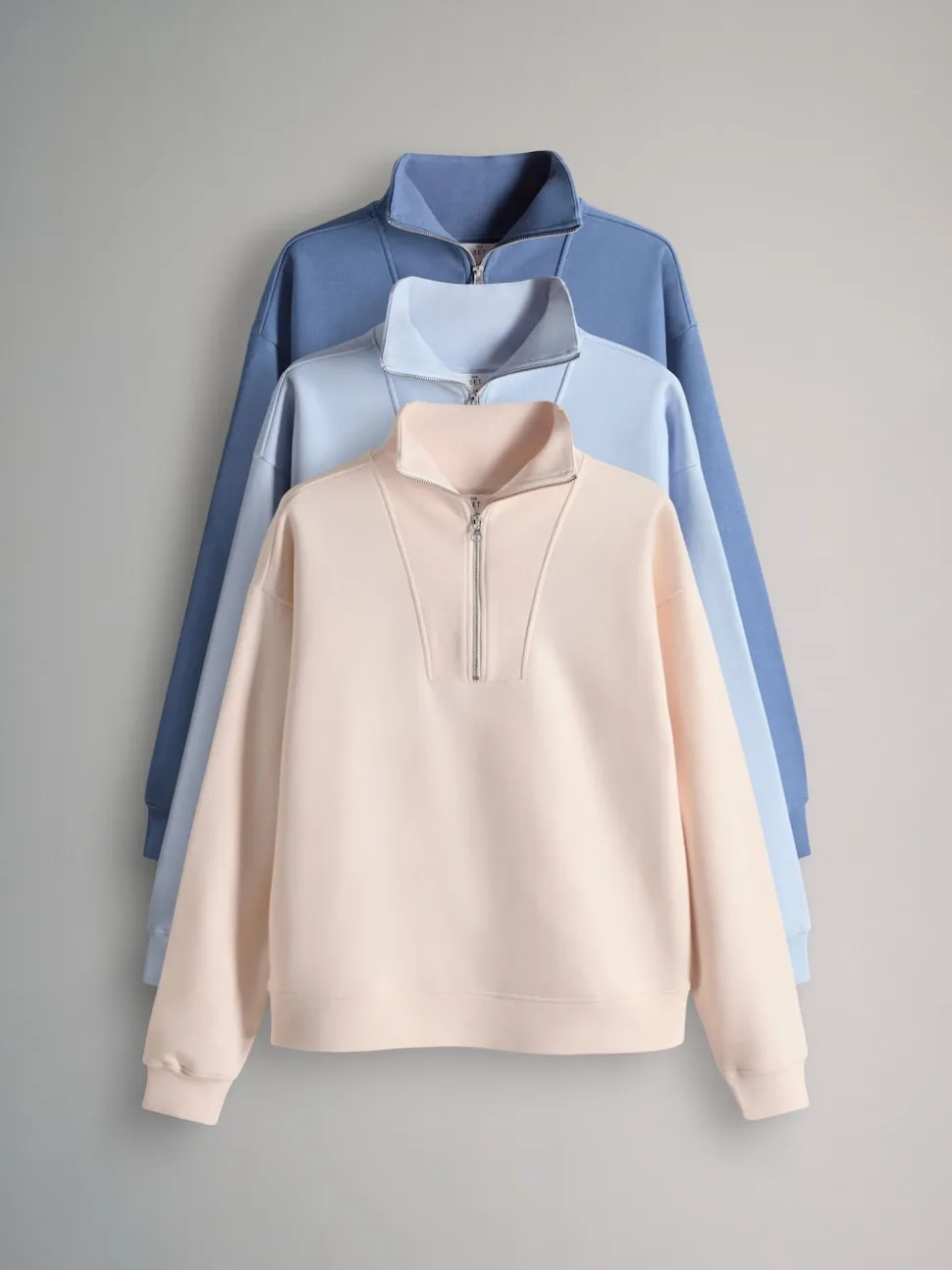 The Set lot de 3 Sweat-shirts côtelés à col cheminée et demi-zippé