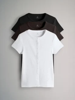 The Set lot de 3 t-shirts côtelés boutonnés à manches courtes