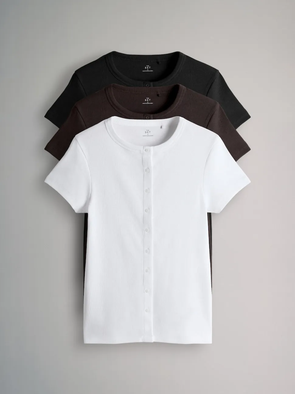 The Set lot de 3 t-shirts côtelés boutonnés à manches courtes