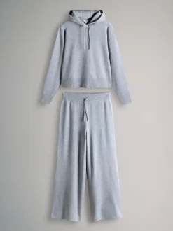 The Set Sweat-shirt à capuche côtelé en maille et Pantalons Jambe large