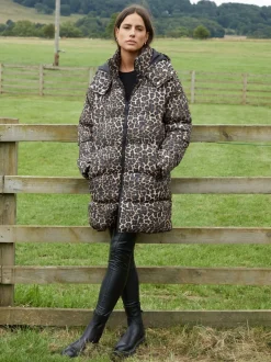 Threadbare Leopard Imprimé À capuche Puffer Coat