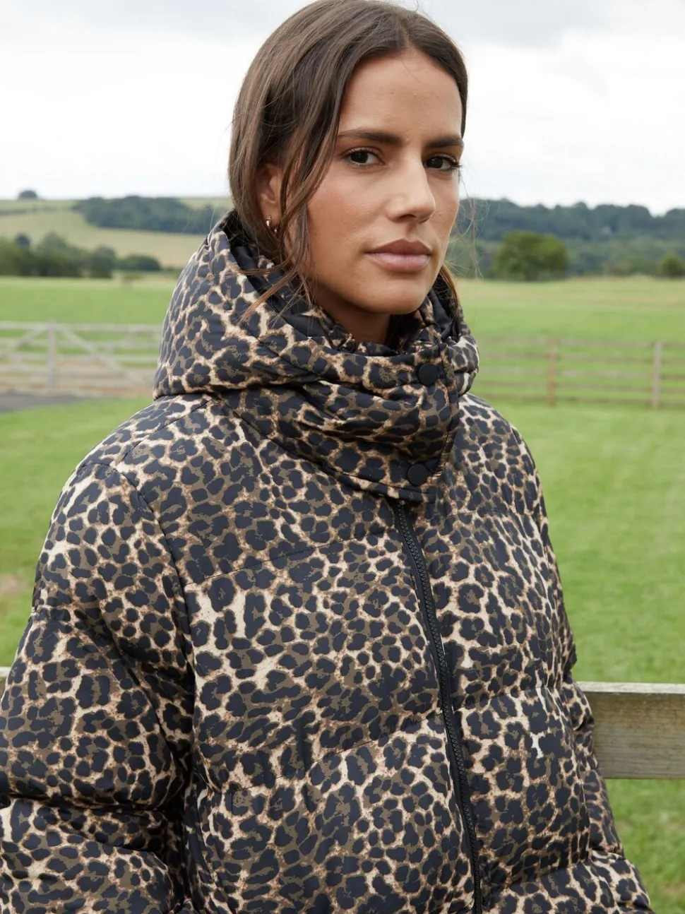 Threadbare Leopard Imprimé À capuche Puffer Coat