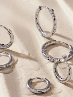 Tonalité argentée - Boucles d'oreilles Huggie Hoop en acier inoxydable 3 Lot