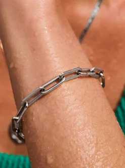 Tonalité argentée - Bracelet en acier inoxydable avec chaîne de trombones