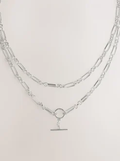 Tonalité argentée - Collier chaîne avec barre en T 2 couches