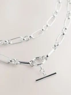 Tonalité argentée - Collier chaîne avec barre en T 2 couches