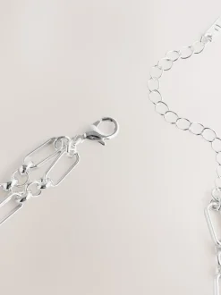 Tonalité argentée - Collier chaîne avec barre en T 2 couches