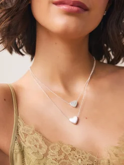 Tonalité argentée - Collier cœur pavé à deux rangs