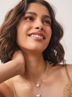Tonalité argentée - Collier cœur pavé à deux rangs
