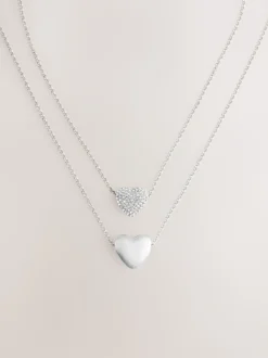 Tonalité argentée - Collier cœur pavé à deux rangs