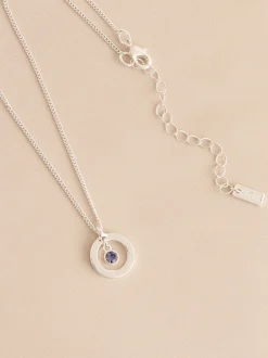 Tonalité argentée - Collier Birthstone avec pendentif disque