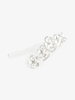 Tonalité argentée - Pince à cheveux Barrette à fleurs scintillantes de mariée