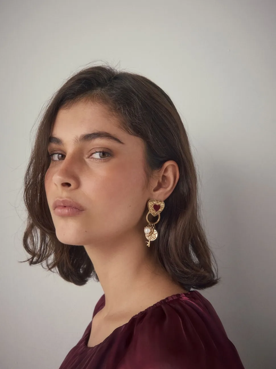 Tonalité d'or - Boucles d’oreilles Cœur Charm Cluster