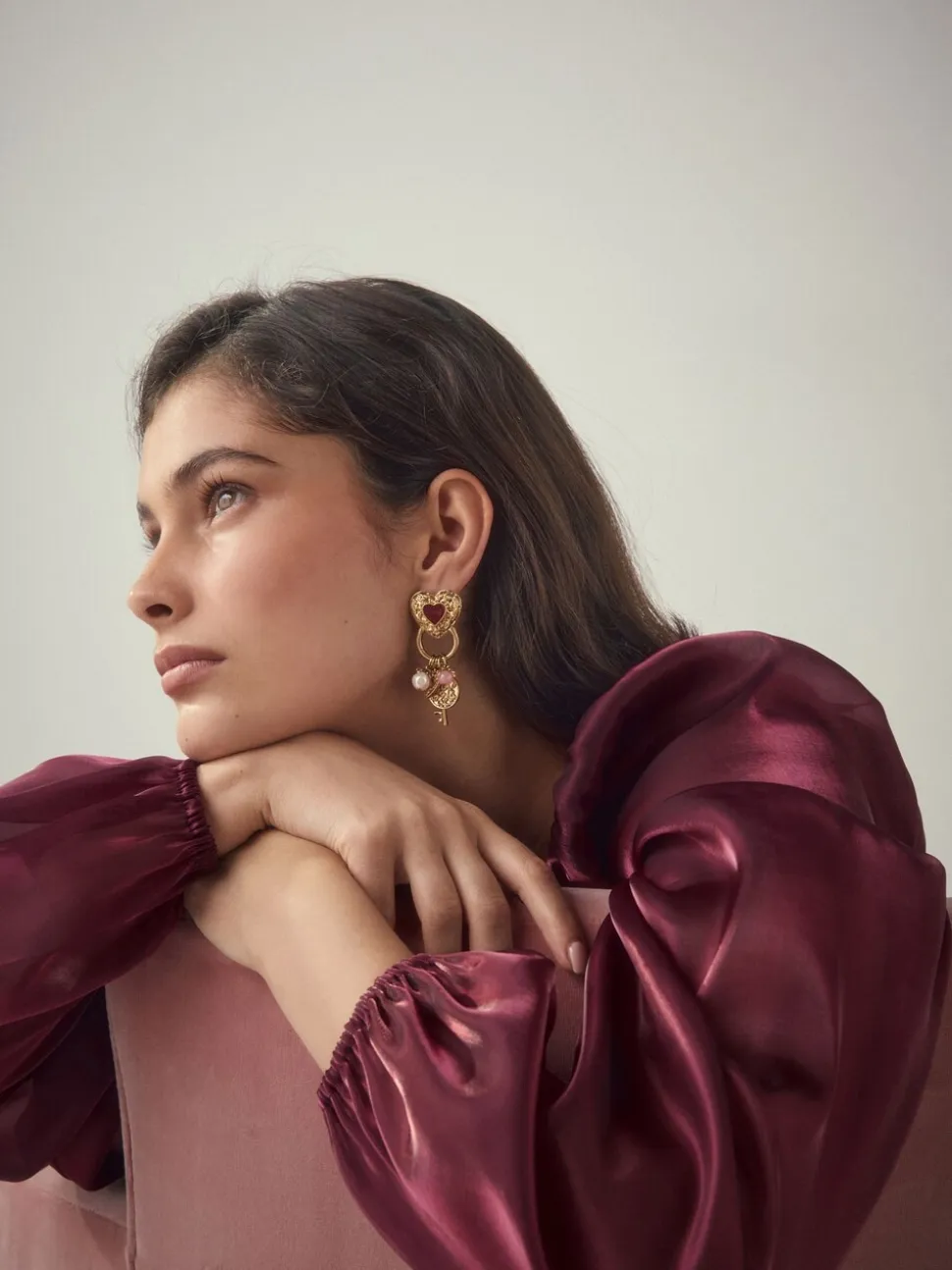 Tonalité d'or - Boucles d’oreilles Cœur Charm Cluster