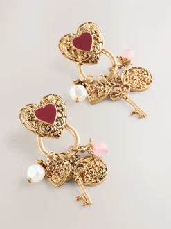 Tonalité d'or - Boucles d’oreilles Cœur Charm Cluster