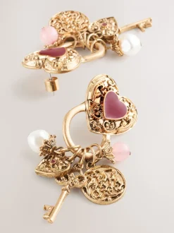 Tonalité d'or - Boucles d’oreilles Cœur Charm Cluster