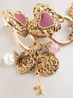 Tonalité d'or - Boucles d’oreilles Cœur Charm Cluster