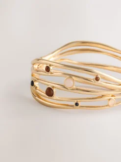 Tonalité d'or - Bracelet manchette en échelle avec insert en pierre