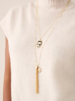 Tonalité d'or - Collier à pendentif pampille 2 couches