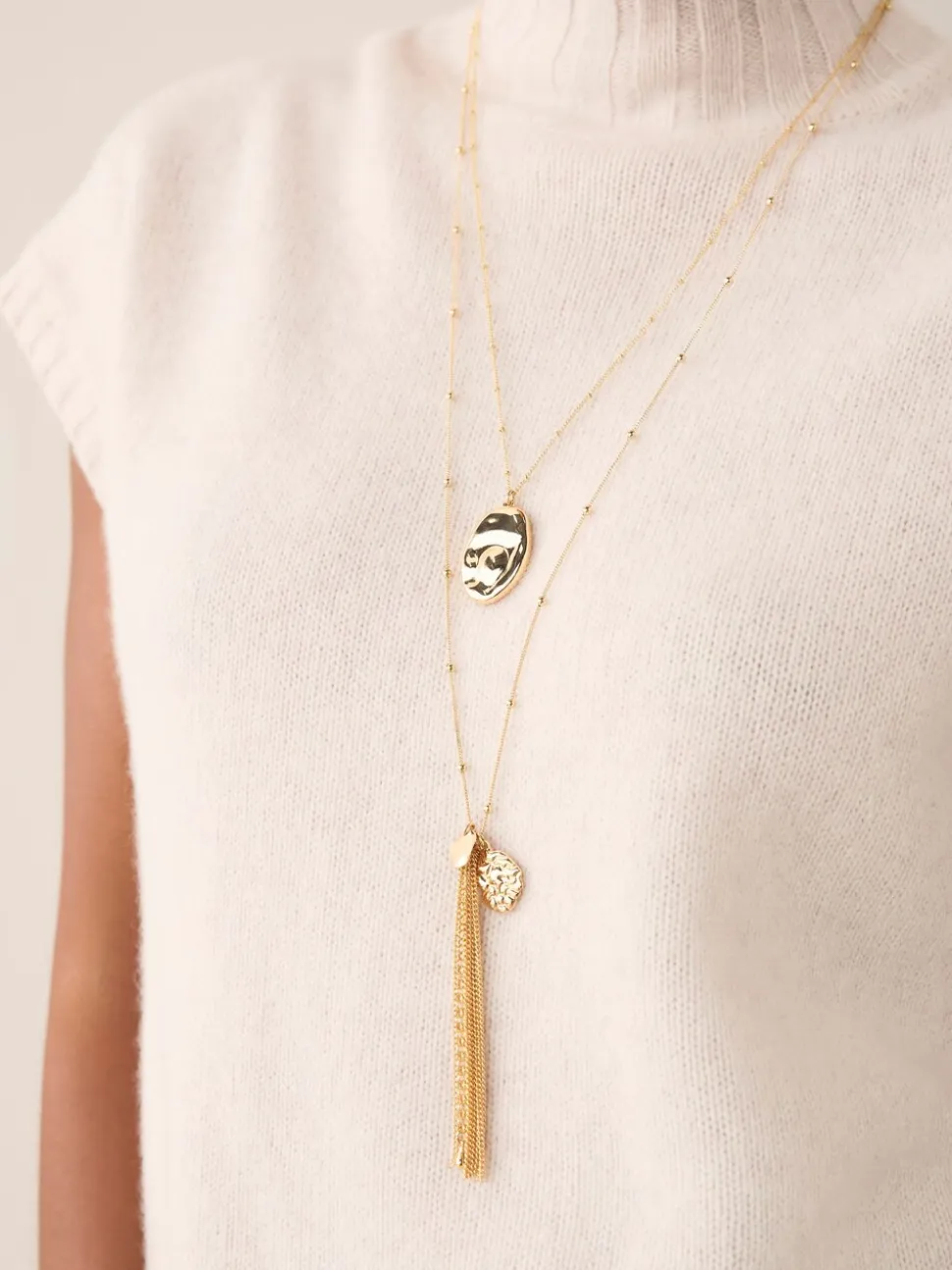 Tonalité d'or - Collier à pendentif pampille 2 couches