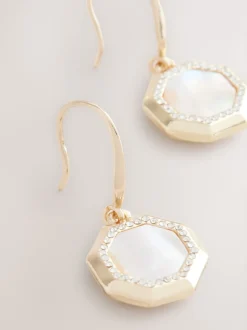 Tonalité d'or - Pendants d'oreilles octogonaux en nacre