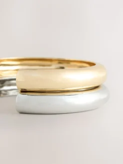 Tonalité GoldSsilver - Lot de 2 bracelets manchettes en métal mixte