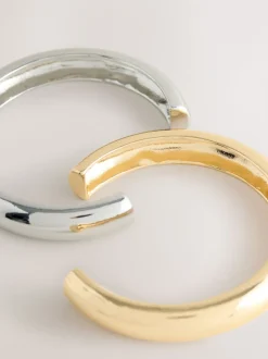 Tonalité GoldSsilver - Lot de 2 bracelets manchettes en métal mixte