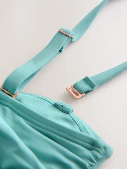 Turquoise Blue - Maillot de bain bandeau à volants avec contrôle du ventre