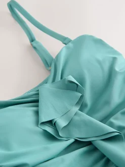 Turquoise Blue - Maillot de bain bandeau à volants avec contrôle du ventre