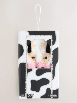 Vache noire et blanche - Lot de 1 paires de chaussettes douillettes en coffret cadeau
