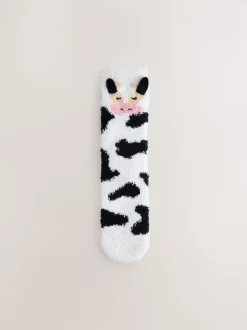 Vache noire et blanche - Lot de 1 paires de chaussettes douillettes en coffret cadeau