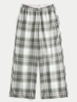 Vert - Bas de pyjama à carreaux en flanelle Hollister avec ceinture à logo