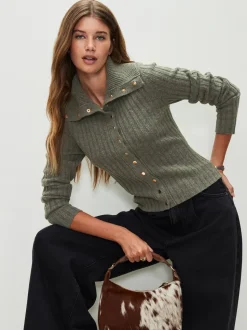 vert - Cardigan Or à col côtelé à boutons