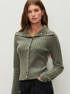 vert - Cardigan Or à col côtelé à boutons