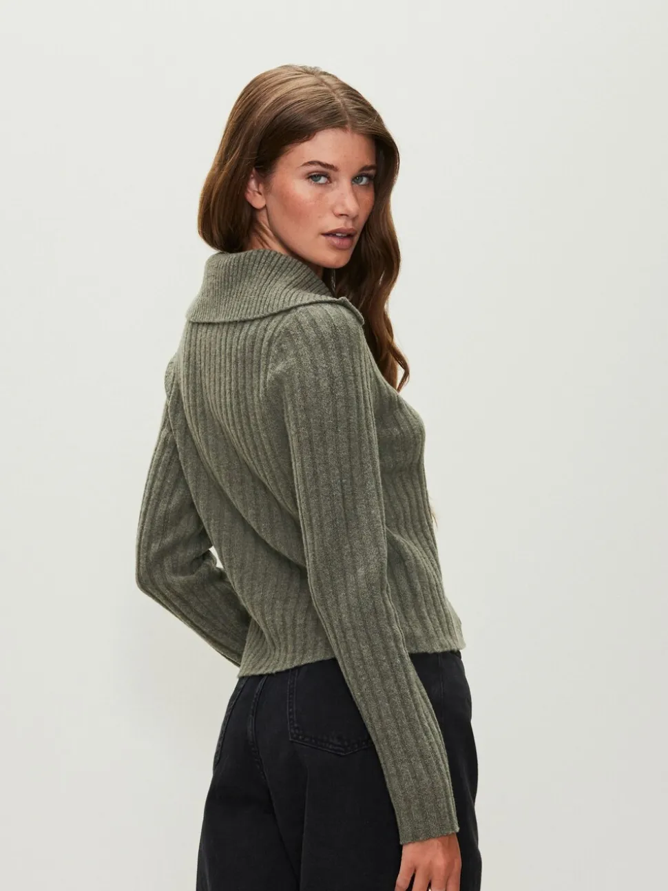 vert - Cardigan Or à col côtelé à boutons