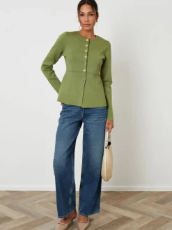 Vert - Cardigan Threadbare boutonné en maille cintrée