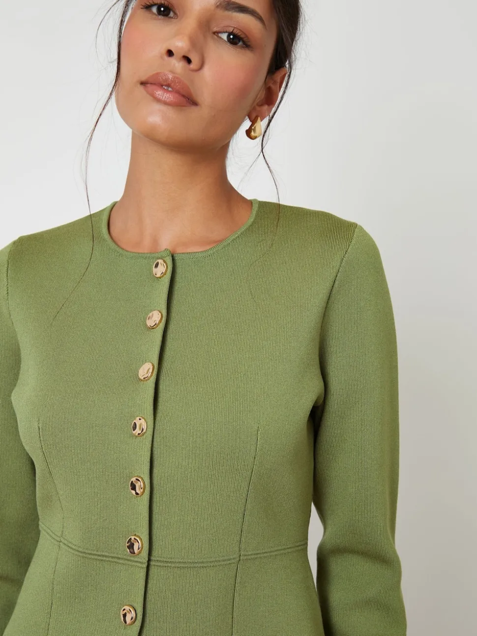 Vert - Cardigan Threadbare boutonné en maille cintrée