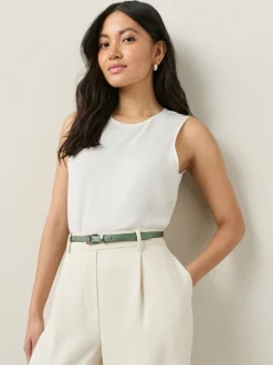 vert - Ceinture Skinny en Satin avec boucle carrée en diamant