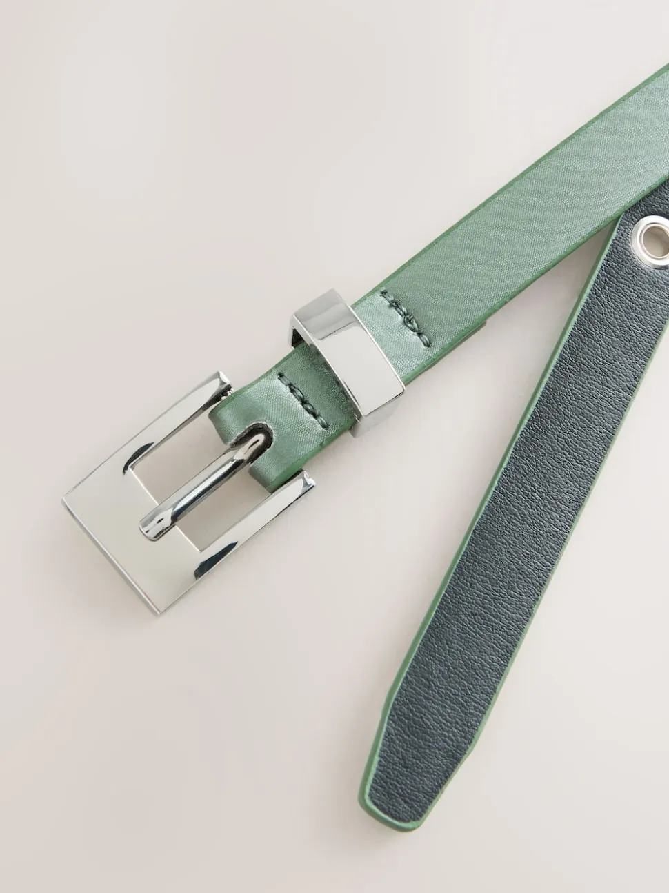 vert - Ceinture Skinny en Satin avec boucle carrée en diamant