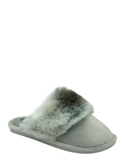 Vert - Chaussons mules en fausse fourrure Dunlop Ladies à bout fermé