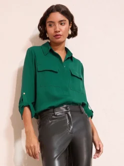 Vert - Chemise Friends Like These à poche utilitaire avec manches à onglets