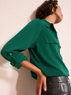 Vert - Chemise Friends Like These à poche utilitaire avec manches à onglets