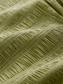 Vert - Chemisier texturé à col bateau et manches longues
