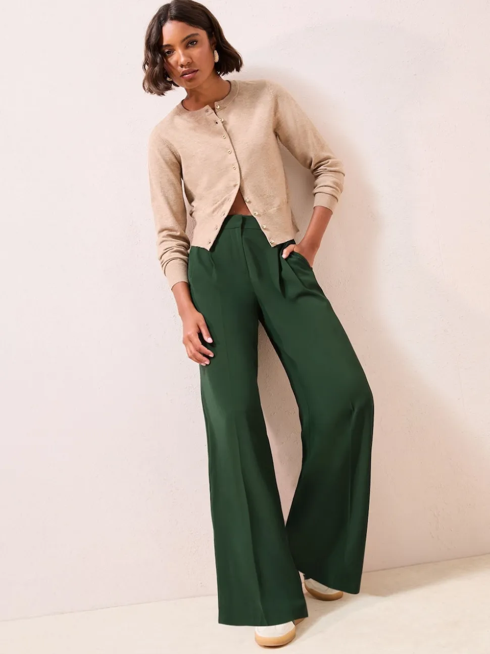 Vert - Friends Like These Pantalons Amples Haut de Gamme à Taille Réglable